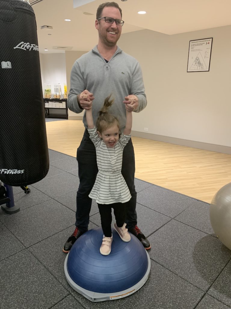 Family exercise at Swissôtel gym in Chicago