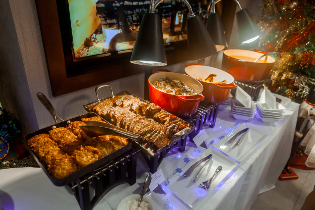 Jewish cuisine at Hanukkah party in Santa Suite at Swissôtel Chicago